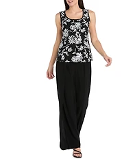 R & M Richards Petite Size 2-Tone Sequin Sheer Sleeve 3-Piece Pant Set