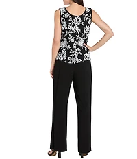 R & M Richards Petite Size 2-Tone Sequin Sheer Sleeve 3-Piece Pant Set