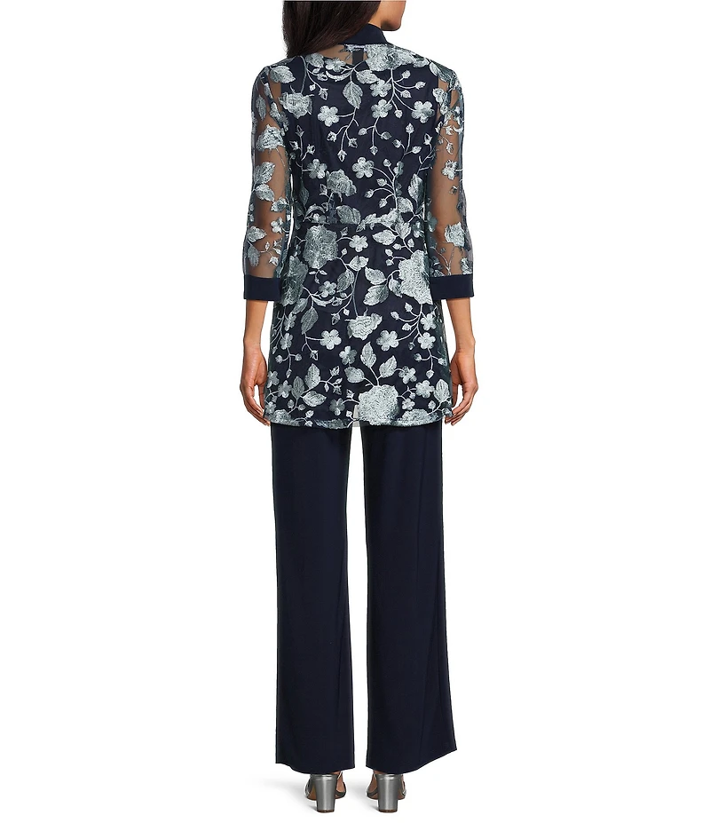 R & M Richards Petite Size 2-Piece Embroidered Pant Set