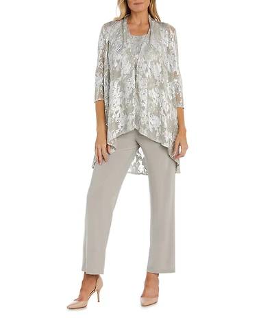 R & M Richards Petite Size 3/4 Sleeve Round Neck 3-Piece Pant Set