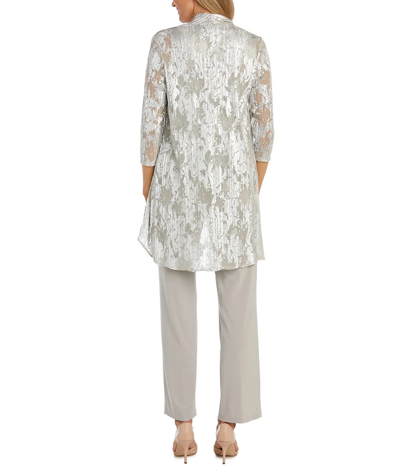 R & M Richards Petite Size 3/4 Sleeve Round Neck 3-Piece Pant Set