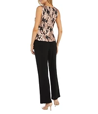R & M Richards Petite Size 3/4 Sleeve Round Neck 3-Piece Pant Set
