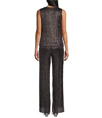 R & M Richards Petite Size 3/4 Sleeve Scoop Neck Metallic Crinkle 3-Piece Pant Set