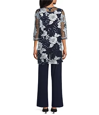 R & M Richards Petite Size 3/4 Sleeve V Neck Embroidered Soutache Sequin Jacket 3-Piece Pant Set