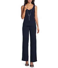 R & M Richards Petite Size 3/4 Sleeve V Neck Embroidered Soutache Sequin Jacket 3-Piece Pant Set
