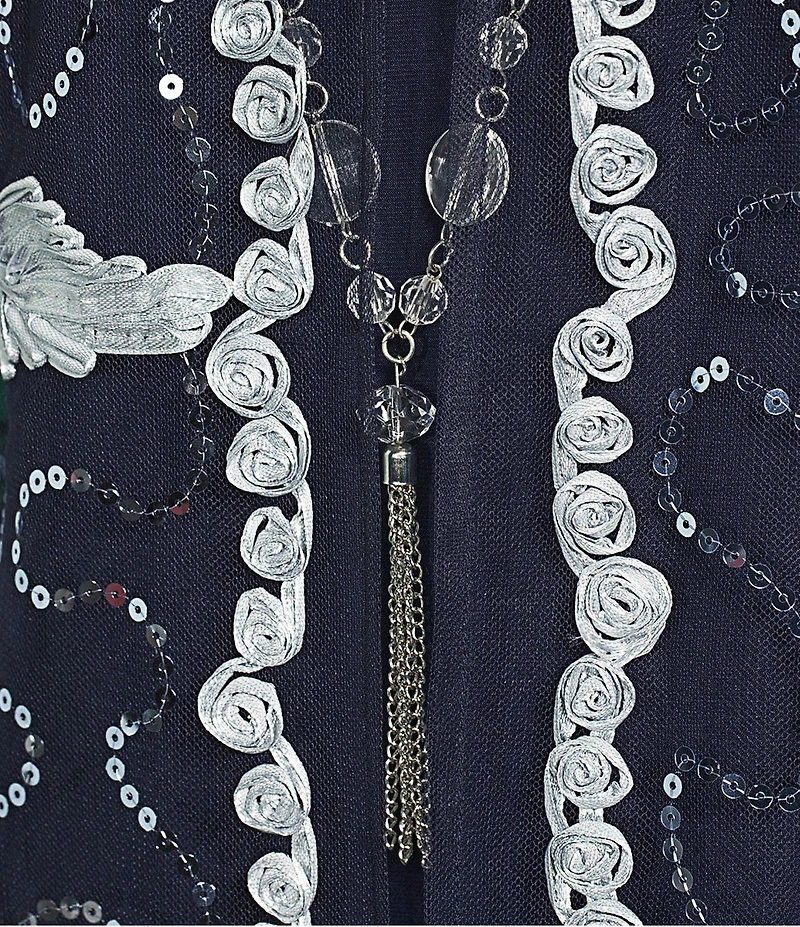 R & M Richards Petite Size 3/4 Sleeve V Neck Embroidered Soutache Sequin Jacket 3-Piece Pant Set