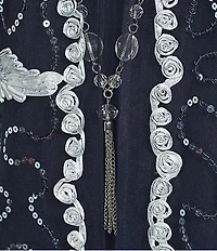 R & M Richards Petite Size 3/4 Sleeve V Neck Embroidered Soutache Sequin Jacket 3-Piece Pant Set