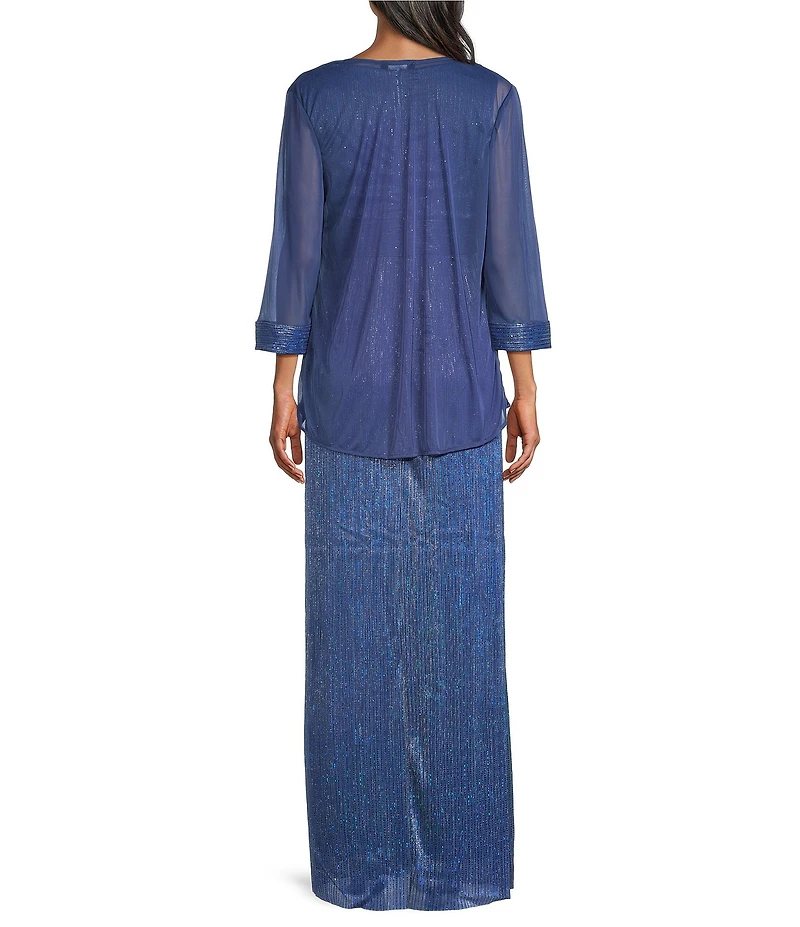 R & M Richards Petite Size Chiffon Metallic 2-Piece Jacket Dress