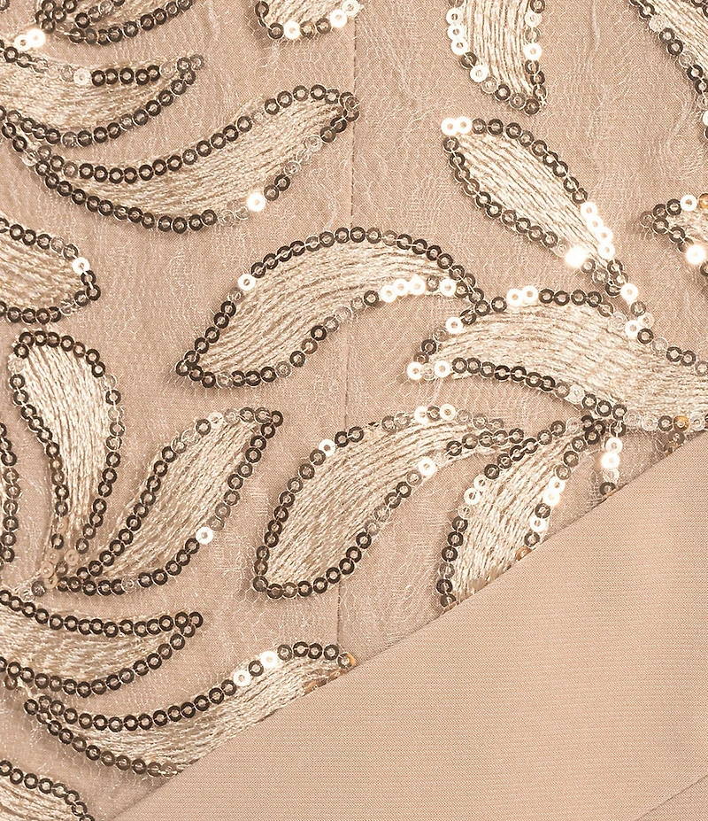 R & M Richards Petite Size Crew Neck Short Sleeve Embroidered Sequin Poncho Overlay Sheath Dress
