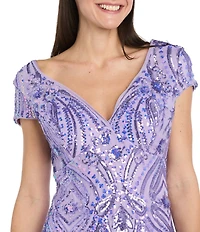 R & M Richards Petite Size Embroidered Iridescent Sequin Long dress