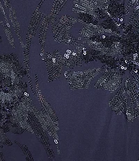 R & M Richards Petite Size Embroidered Sequin Power Mesh Floral Print Dress