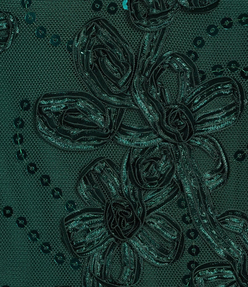 R & M Richards Petite Size Embroidered Soutache Sequin Power Mesh 3/4 Balloon Sleeves Gown
