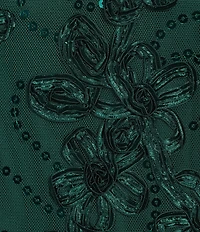 R & M Richards Petite Size Embroidered Soutache Sequin Power Mesh 3/4 Balloon Sleeves Gown