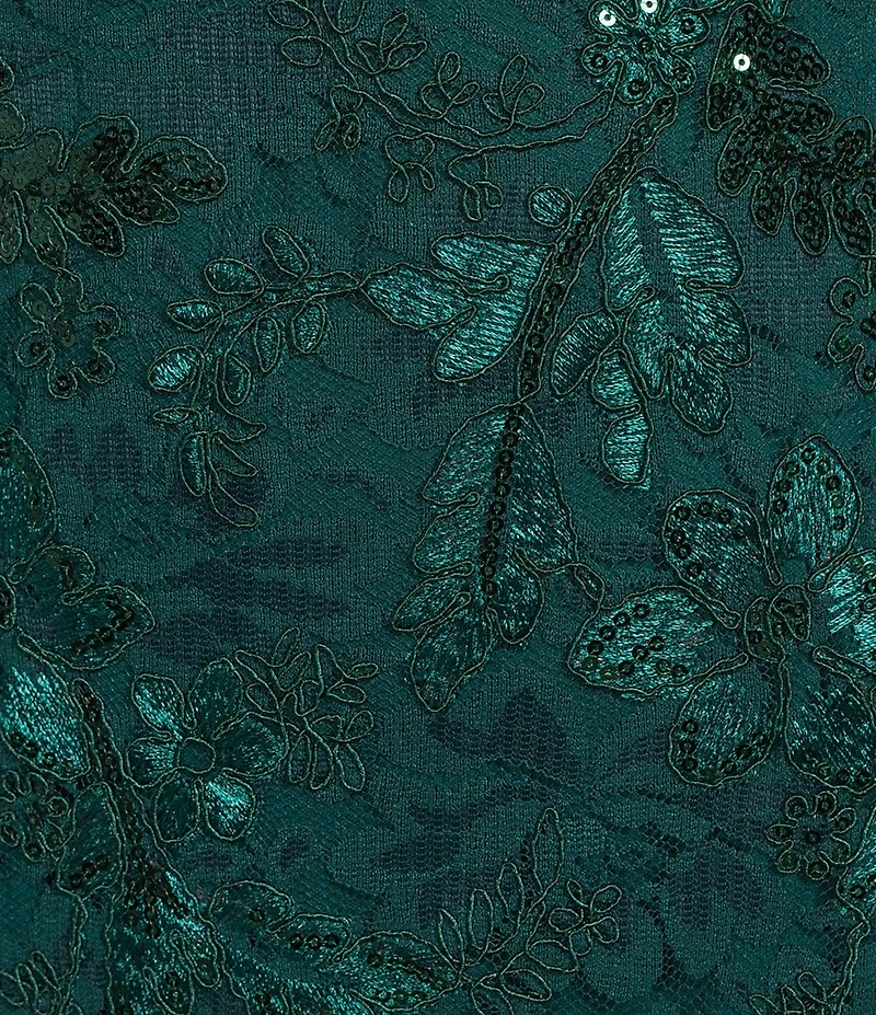 R & M Richards Petite Size Floral Embroidered Sequin Mesh Godet Sleeveless Gown