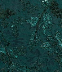 R & M Richards Petite Size Floral Embroidered Sequin Mesh Godet Sleeveless Gown