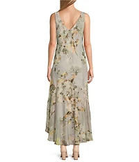 R & M Richards Petite Size Floral Print Chiffon Bolero 3/4 Sleeve V-Neck Asymmetrical Ruffle Hem 2-Piece Jacket Dress