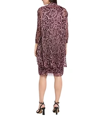 R & M Richards Petite Size Foil Print Pleated Mesh 3/4 Sleeve 2-Piece Jacket Dress