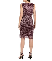 R & M Richards Petite Size Foil Print Pleated Mesh 3/4 Sleeve 2-Piece Jacket Dress