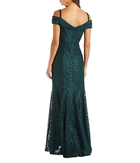 R & M Richards Petite Size Glitter Mesh Off-The-Shoulder Sheath Gown