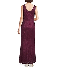 R & M Richards Petite Size Scallop Lace Charmeuse Metallic Mermaid Jacket Dress