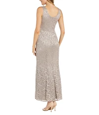 R & M Richards Petite Size Scallop Lace Charmeuse Metallic Mermaid Jacket Dress