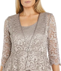 R & M Richards Petite Size Scallop Lace Charmeuse Metallic Mermaid Jacket Dress