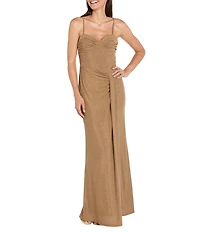 R & M Richards Petite Size Metallic Jersey Side Drape Dress