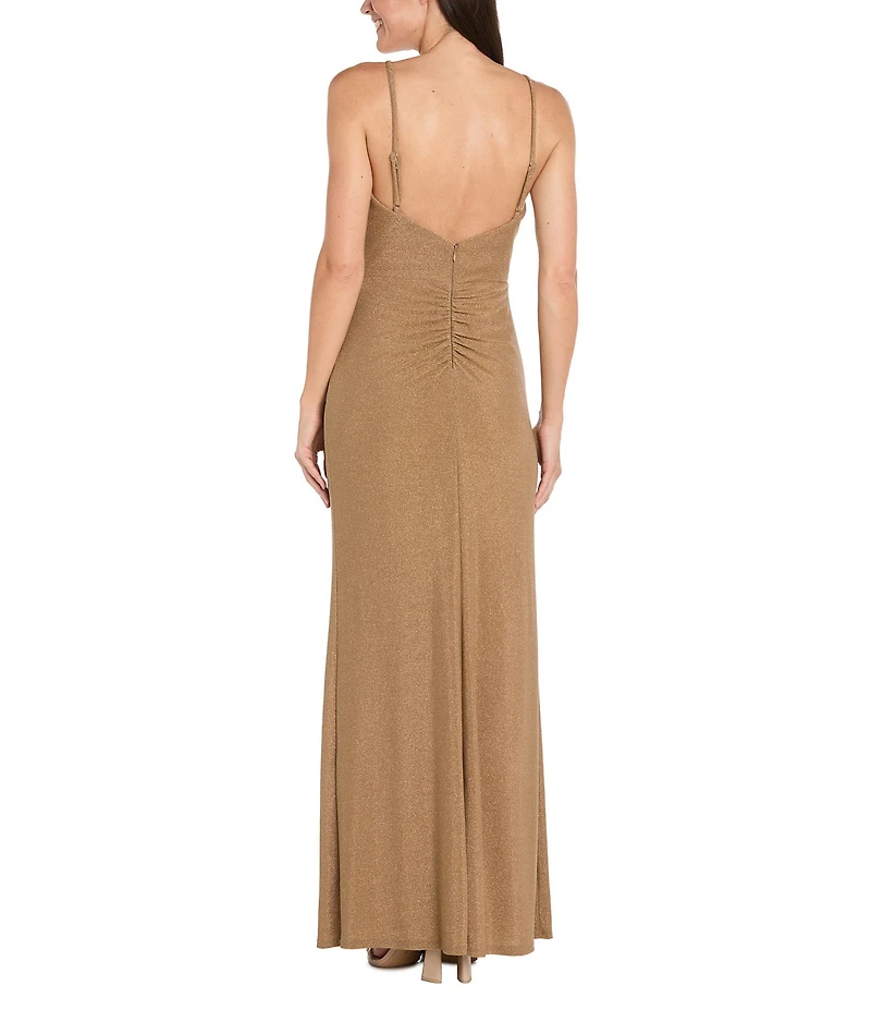 R & M Richards Petite Size Metallic Jersey Side Drape Dress