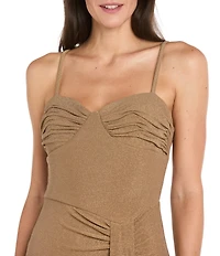 R & M Richards Petite Size Metallic Jersey Side Drape Dress