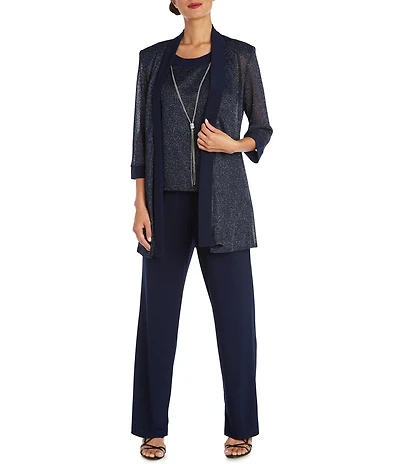 R & M Richards Petite Size Metallic Rib Mock 2 Piece Pant Set