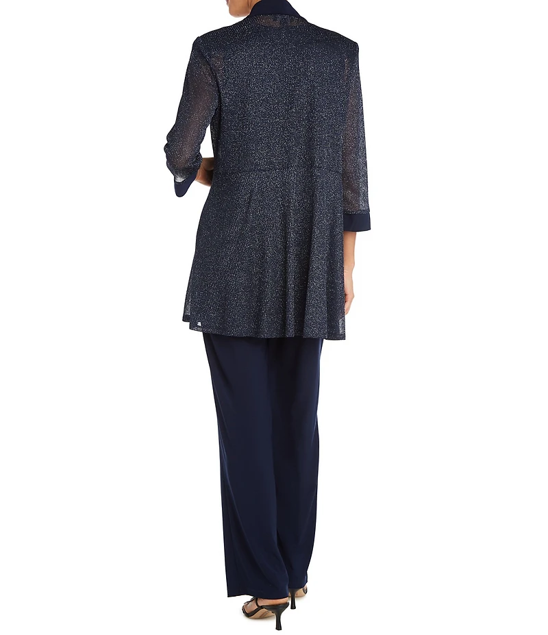 R & M Richards Petite Size Metallic Rib Mock 2 Piece Pant Set