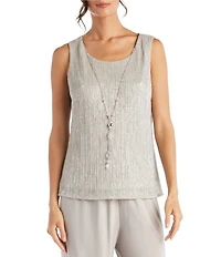 R & M Richards Petite Size Pleated Metallic Scoop Neck 3/4 Sleeve 2-Piece Pant Set