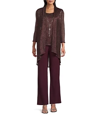 R & M Richards Petite Size Pleated Metallic Scoop Neck 3/4 Sleeve 2-Piece Pant Set