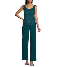 R & M Richards Petite Size Sequin Lace Duster 3-Piece Pant Set