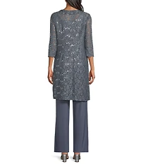 R & M Richards Petite Size Sequin Lace Duster 3-Piece Pant Set