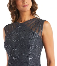 R & M Richards Petite Size Sleeveless Lace Round Neck Fit and Flare Dress