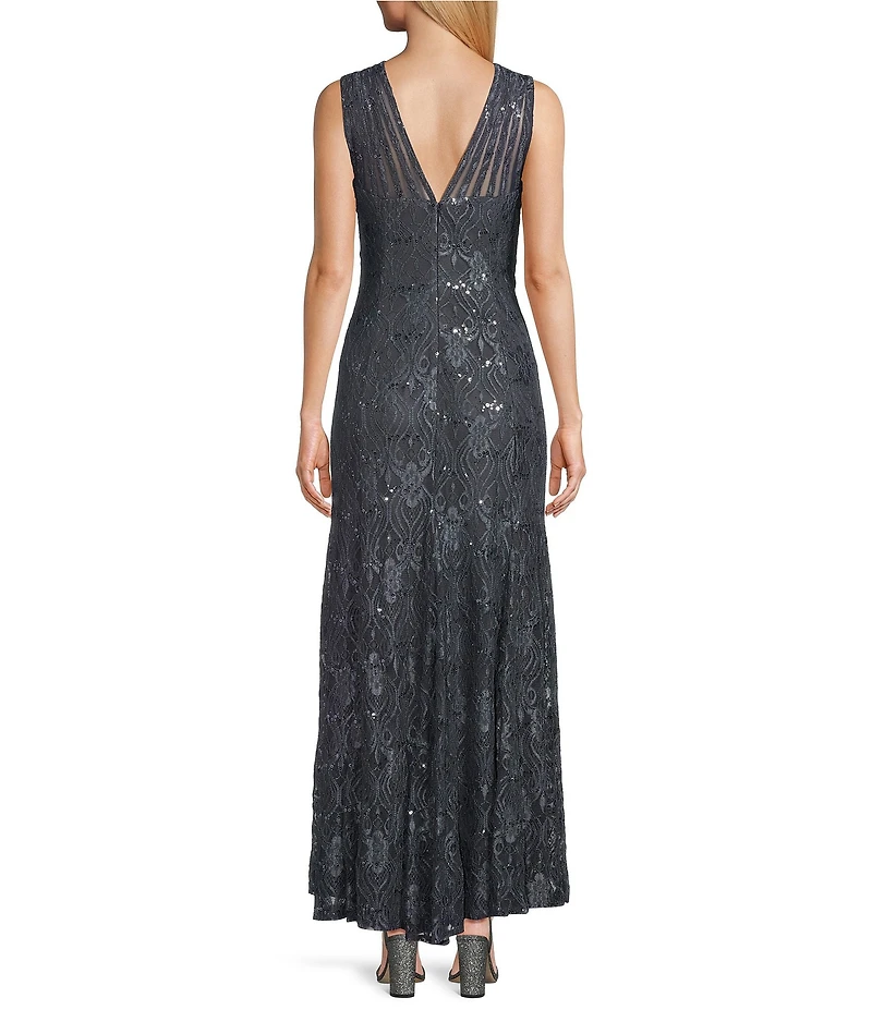 R & M Richards Petite Size Sleeveless Lace Round Neck Fit and Flare Dress