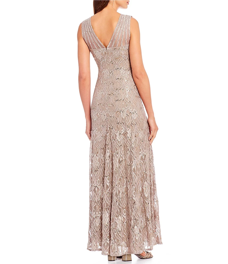 R & M Richards Petite Size Sleeveless Lace Round Neck Fit and Flare Dress
