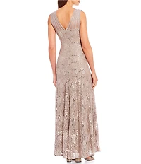 R & M Richards Petite Size Sleeveless Lace Round Neck Fit and Flare Dress