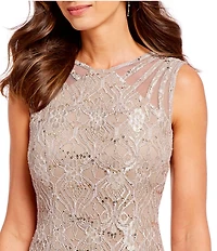 R & M Richards Petite Size Sleeveless Lace Round Neck Fit and Flare Dress
