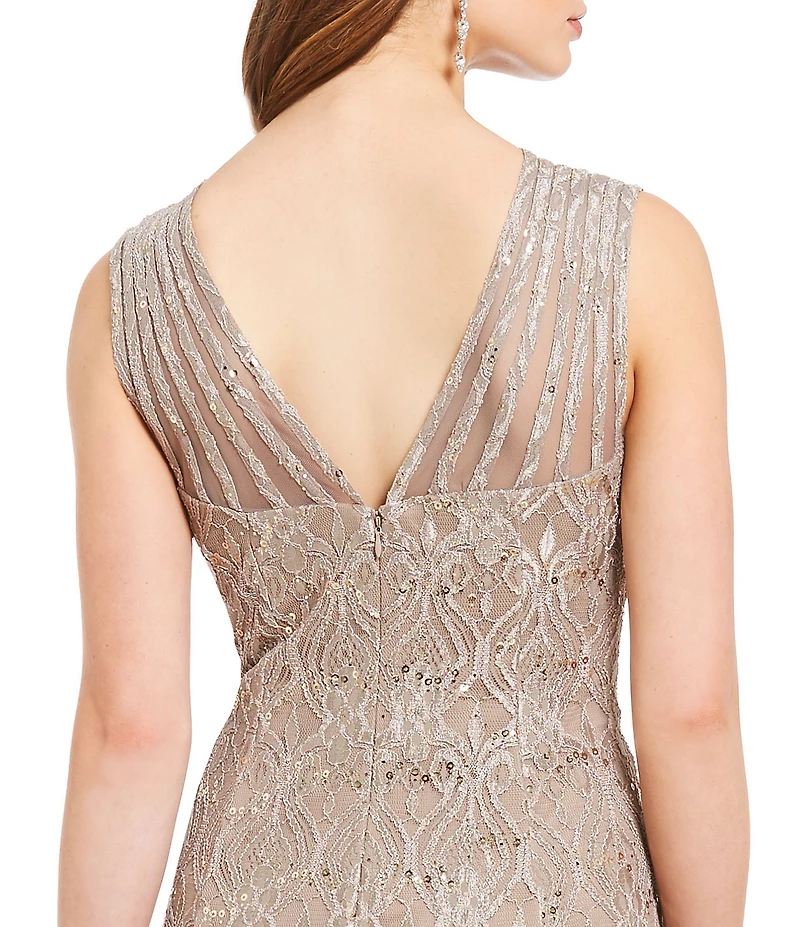 R & M Richards Petite Size Sleeveless Lace Round Neck Fit and Flare Dress