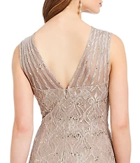 R & M Richards Petite Size Sleeveless Lace Round Neck Fit and Flare Dress