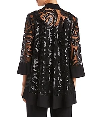 R & M Richards Petite Size Swirl Sequin Scoop Neck 3/4 Sleeve Jacket 3-Piece Set