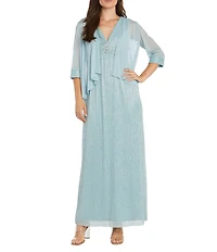 R & M Richards Petite Size Two Piece Chiffon Jacket With Festival Crinkle Dress