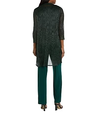R & M Richards Pleated Crinkle Metallic Scoop Neck 3/4 Sleeve 3-Piece Pant Set