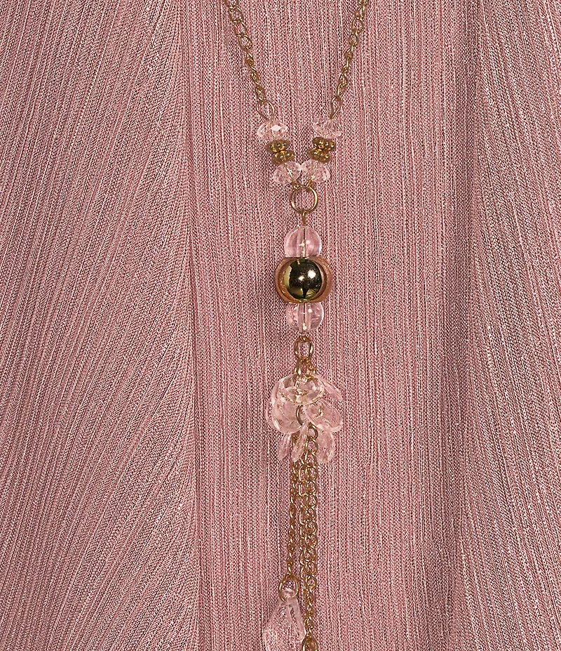 R & M Richards Pleated Crinkle Metallic Scoop Neck 3/4 Sleeve 3-Piece Pant Set