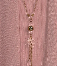 R & M Richards Pleated Crinkle Metallic Scoop Neck 3/4 Sleeve 3-Piece Pant Set