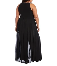 R & M Richards Plus Size 1 Piece Rhinestone Detail Cutaway Skirt Jumpsuit
