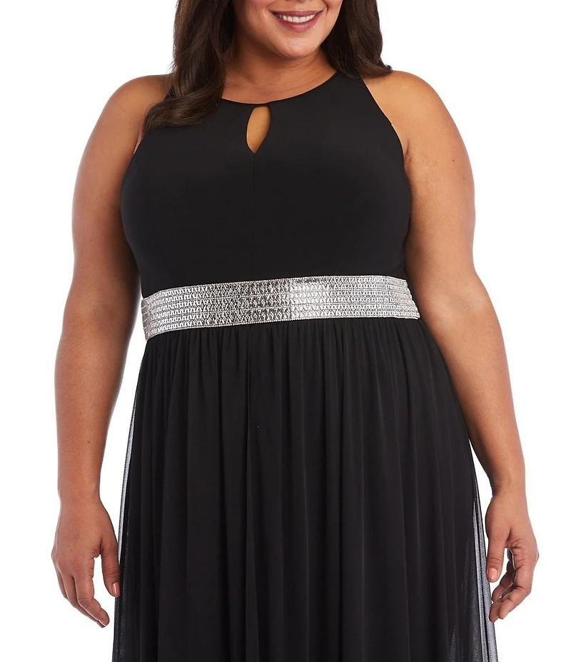 R & M Richards Plus Size 1 Piece Rhinestone Detail Cutaway Skirt Jumpsuit