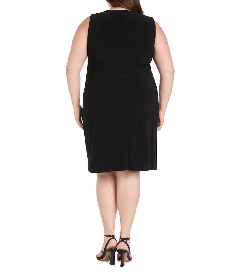 R & M Richards Plus Size 2 Piece Contrast Embroidered Duster Jacket Dress